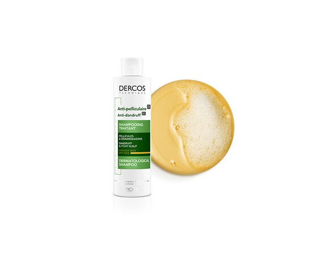 vichy dercos shampoing traitant anti-pelliculaire cheveux secs 200ml